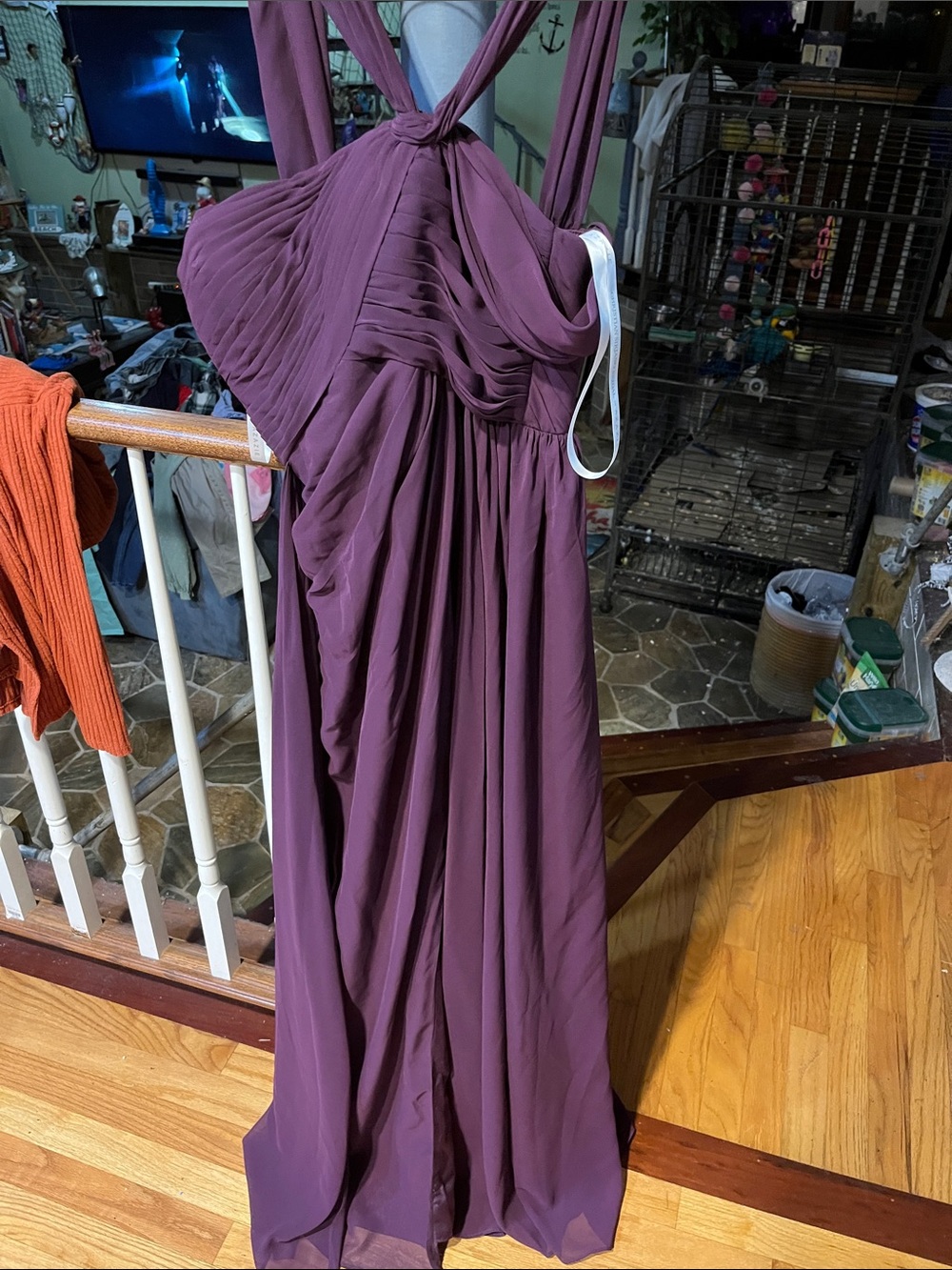 Azazie Plum Pleated Halter Maxi Dress
